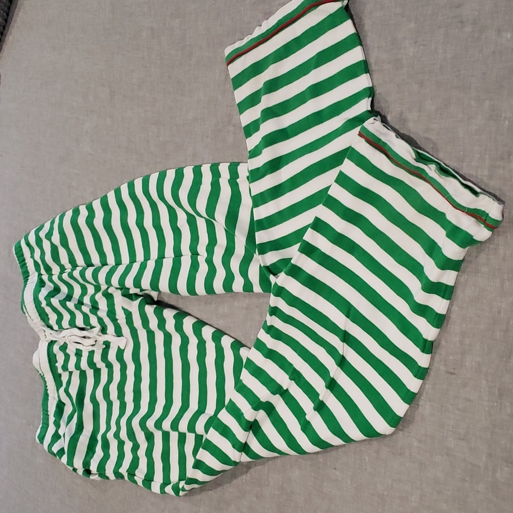 Christmas Pajama Pants - Green/White stripe with red trim.